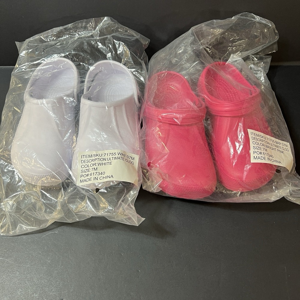 New Woman's Comfort Clogs Size 7M Pink / White New Work Nurse Office Set Of 2